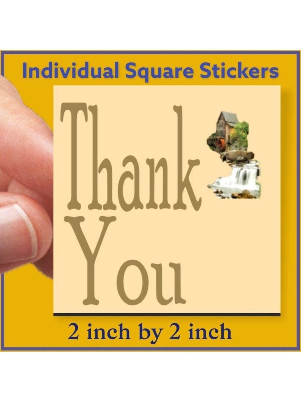 100 (2x2 Inch) Square Stickers, Grist Mill, Full Color, High Gloss, Thank You